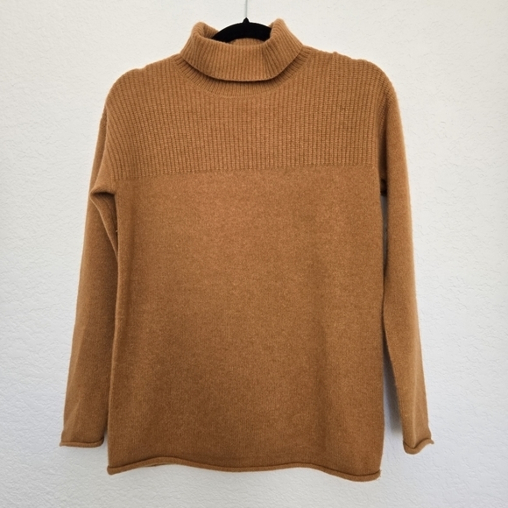 Max Studio‎ Womens 100% 2-Ply Cashmere Turtleneck Sweater Camel Brown XS RN75343